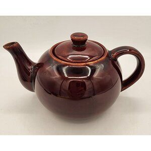 Vintage Brown Betty Sadler Style Glazed Ceramic Teapot With Lid MCM Fall Decor